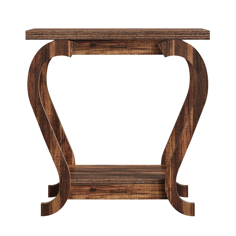 2-Tier End Table, Narrow Wood Side Table with Storage Shelves