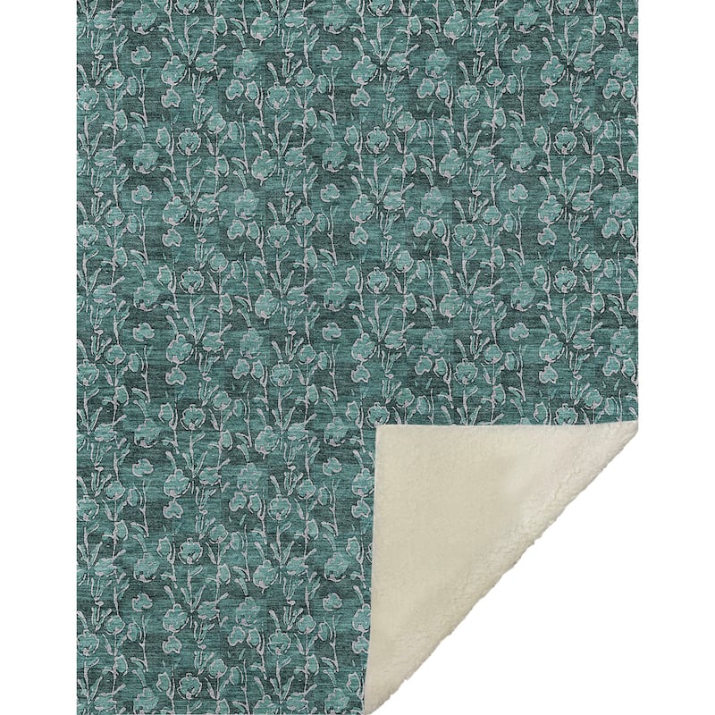 Premium Machine Washable Modern Floral Sherpa Throw Blanket