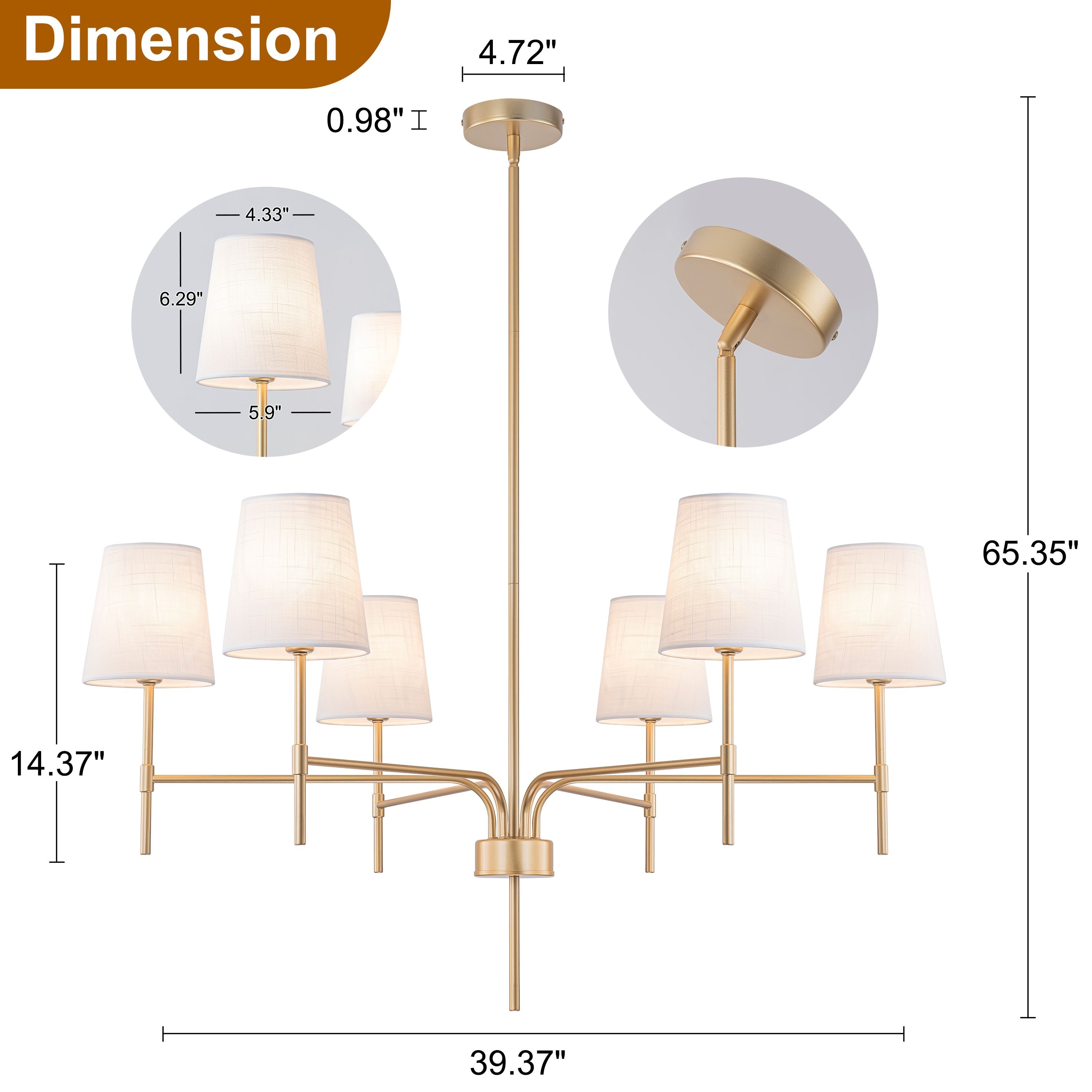 Starsky Transitional & Modern Chandelier with White Fabric Shades