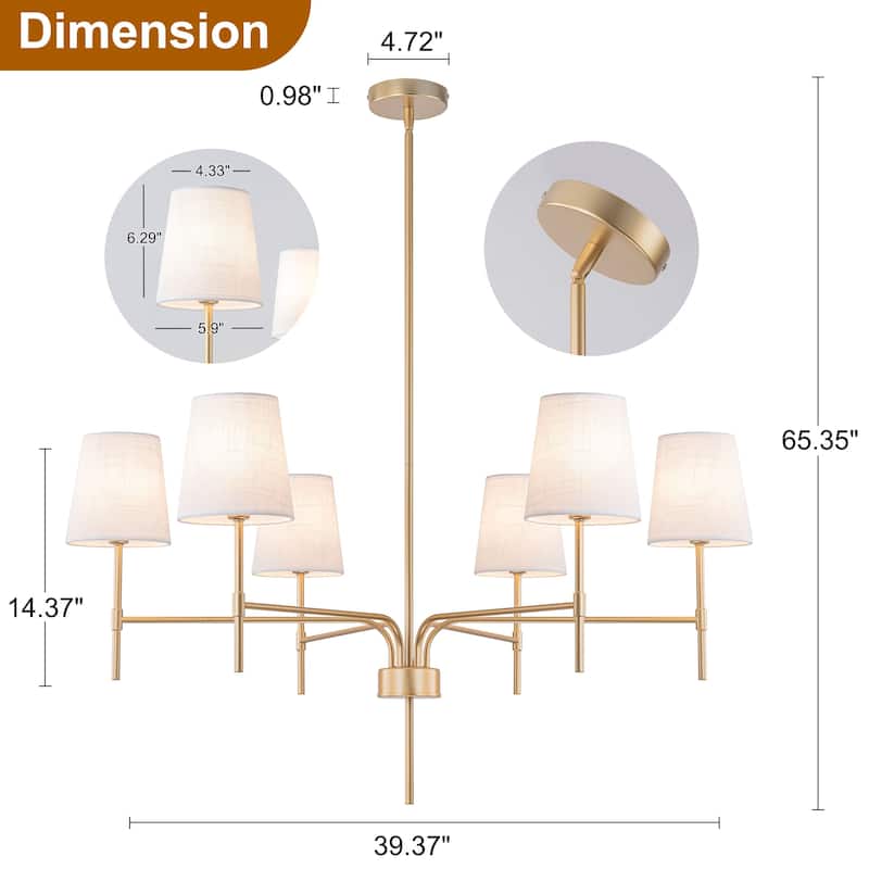 Starsky Transitional & Modern Chandelier with White Fabric Shades - 6-Light - white
