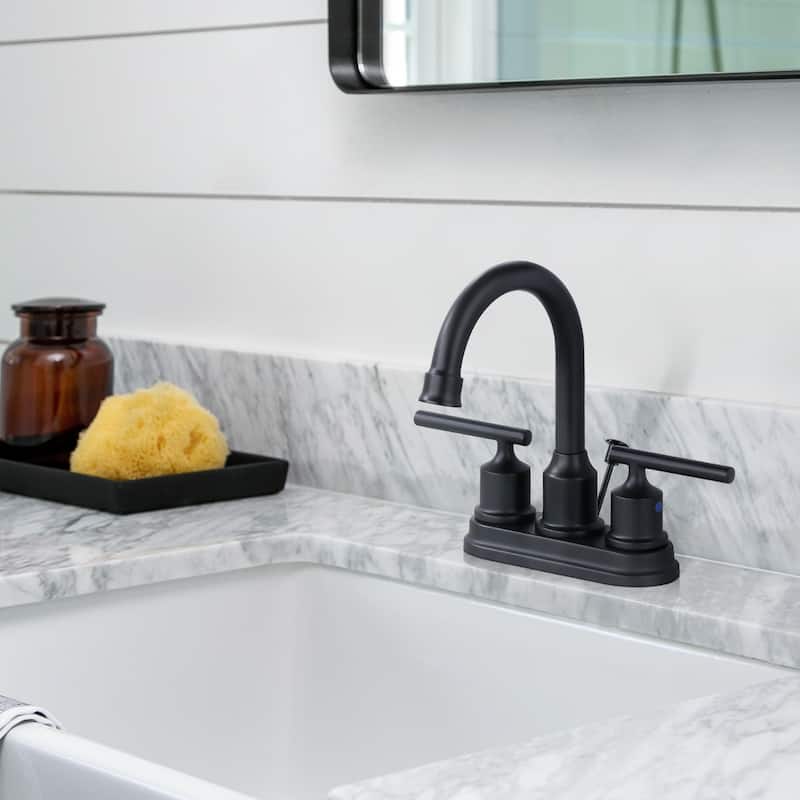 WOWOW 4 in. Centerset Double Handle Bathroom Faucet with Drain Kit Included