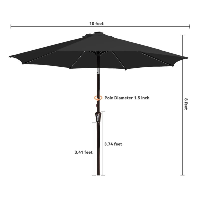 10ft Patio Market Umbrella with LED Lights,Crank & Tilt