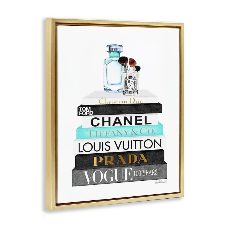 Stupell Book Stack Perfume Brushes Glam Fashion Watercolor Floater Frame - Blue