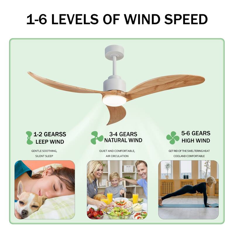 52" Ceiling Fan with Dimmable LED Light Remote Control,Quiet DC Motor 6 Speed Levels,Adjust Height Reversible Ceiling Fan