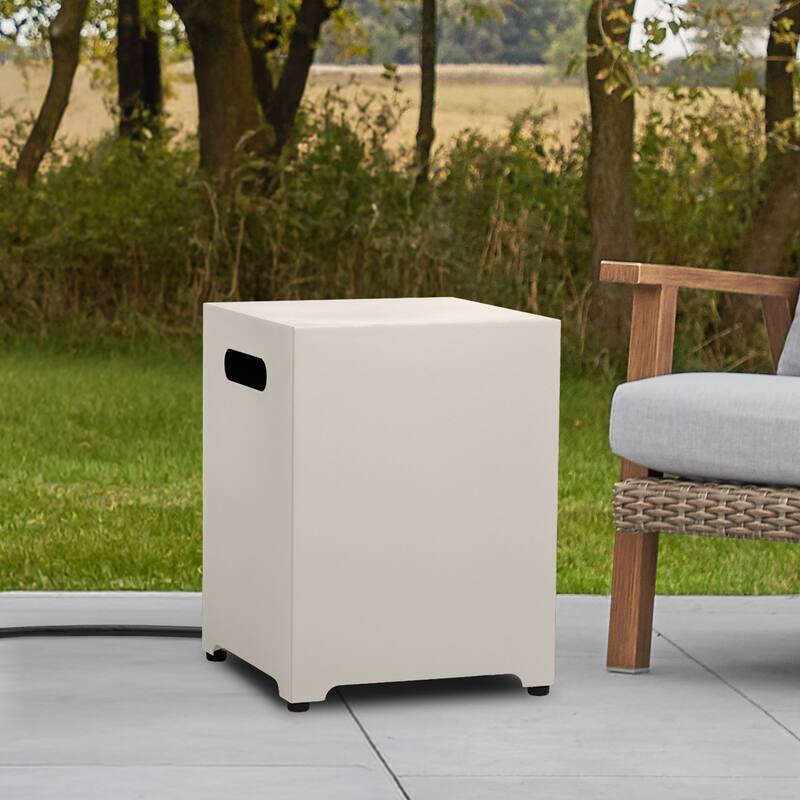 Square Metal Propane Tank Cover by Real Flame - 15.125" L x 15.125" W x 20.25" H - Tan - Propane