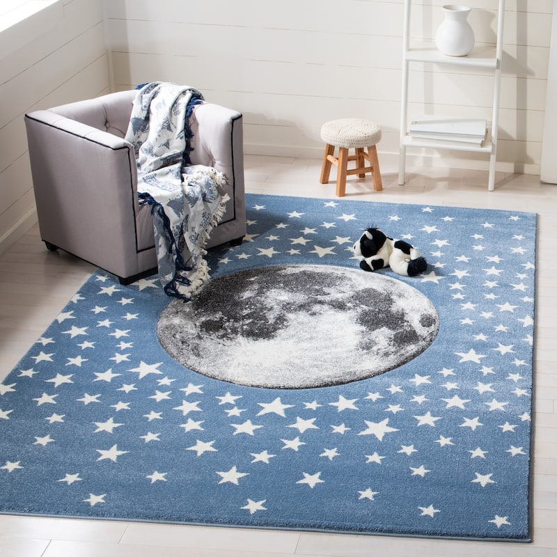 SAFAVIEH Carousel Kids Aine Moon Rug - 5'3" Square - Light Blue/Grey - Square