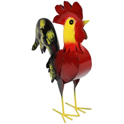 Sunnydaze Lewis the Red Steel Rooster Statue - 21.5-Inch