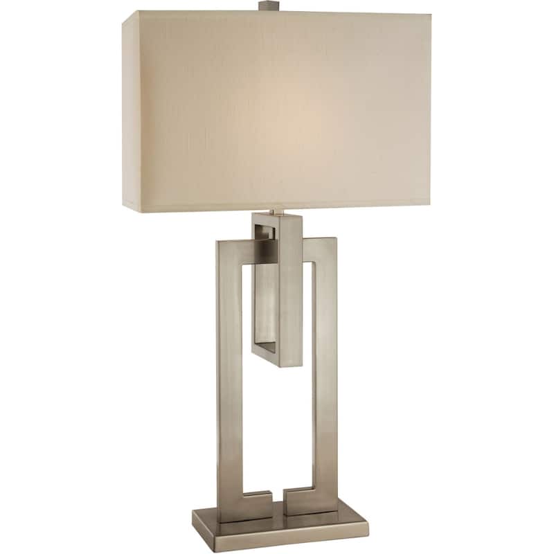 36 Inch Nickel Iron Geometric Table Lamp with Ivory Fabric Shade - 10" x 19" x 36"