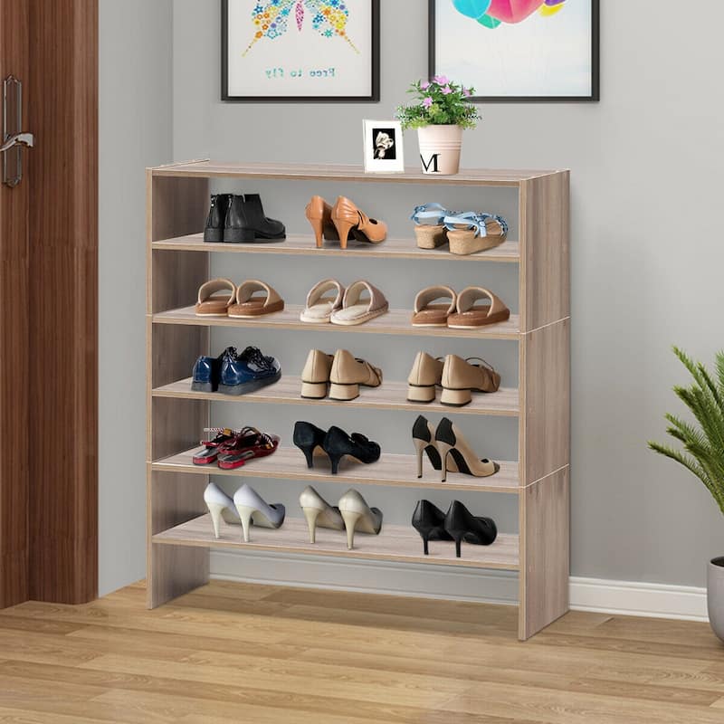 3-Piece Multipurpose MDF Stackable Storage Shoe Rack with 2-Tier Shelves for Hallway or Living Room - 31"x 12"x36" (L x W x H) - Natural