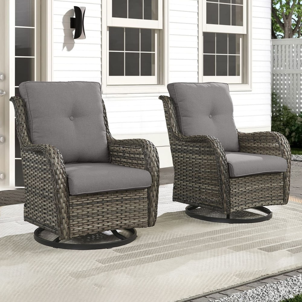 Gymojoy Patio Rattan Wicker 360 Degree Swivel Chair 2-Piece