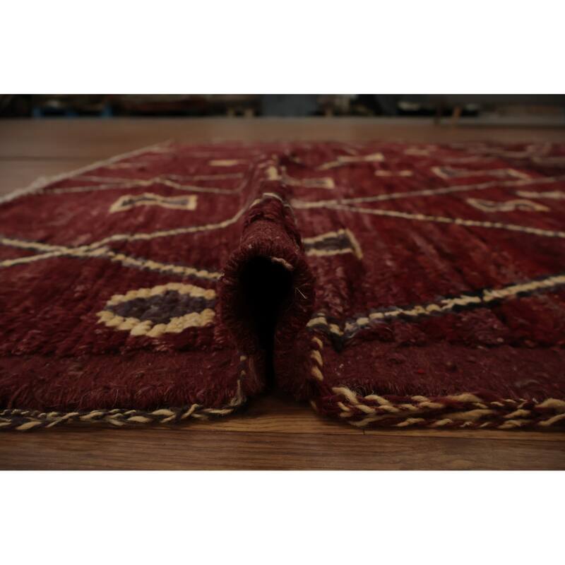 Hand Knotted Oriental 100% Wool Carpet Modern Tribal Red Moroccan Area Rug - 9' 9'' X 7' 0''