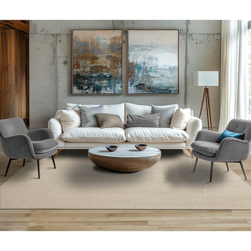 Beige Hand Woven Herringbone Oriental Area Rug Multi Sizes Wool - 7' 6'' x 9' 6''