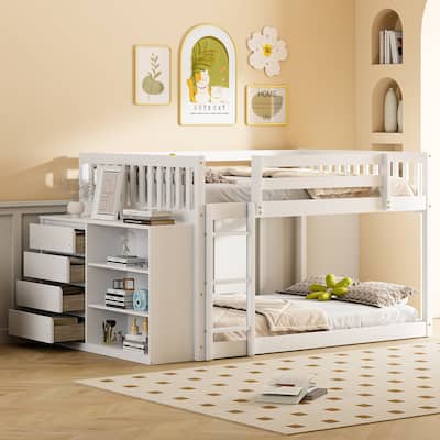 Bunk Bed with 4 Drawers and 3 Shelves