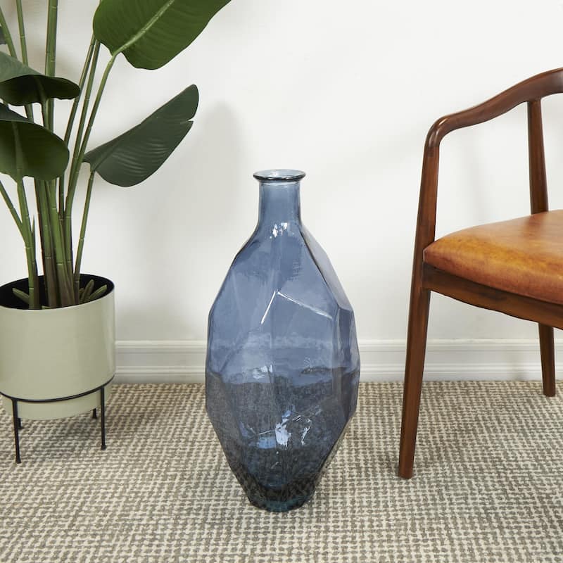 Recycled Glass Handmade Tall Spanish Bottleneck Decorative Vase - Blue, Teal, Clear - Roche River Decor
