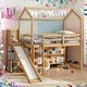 preview thumbnail 2 of 22, Twin Size Wood House Loft Bed with Slide, Storage Shelves, Light, and Climbing Ramp