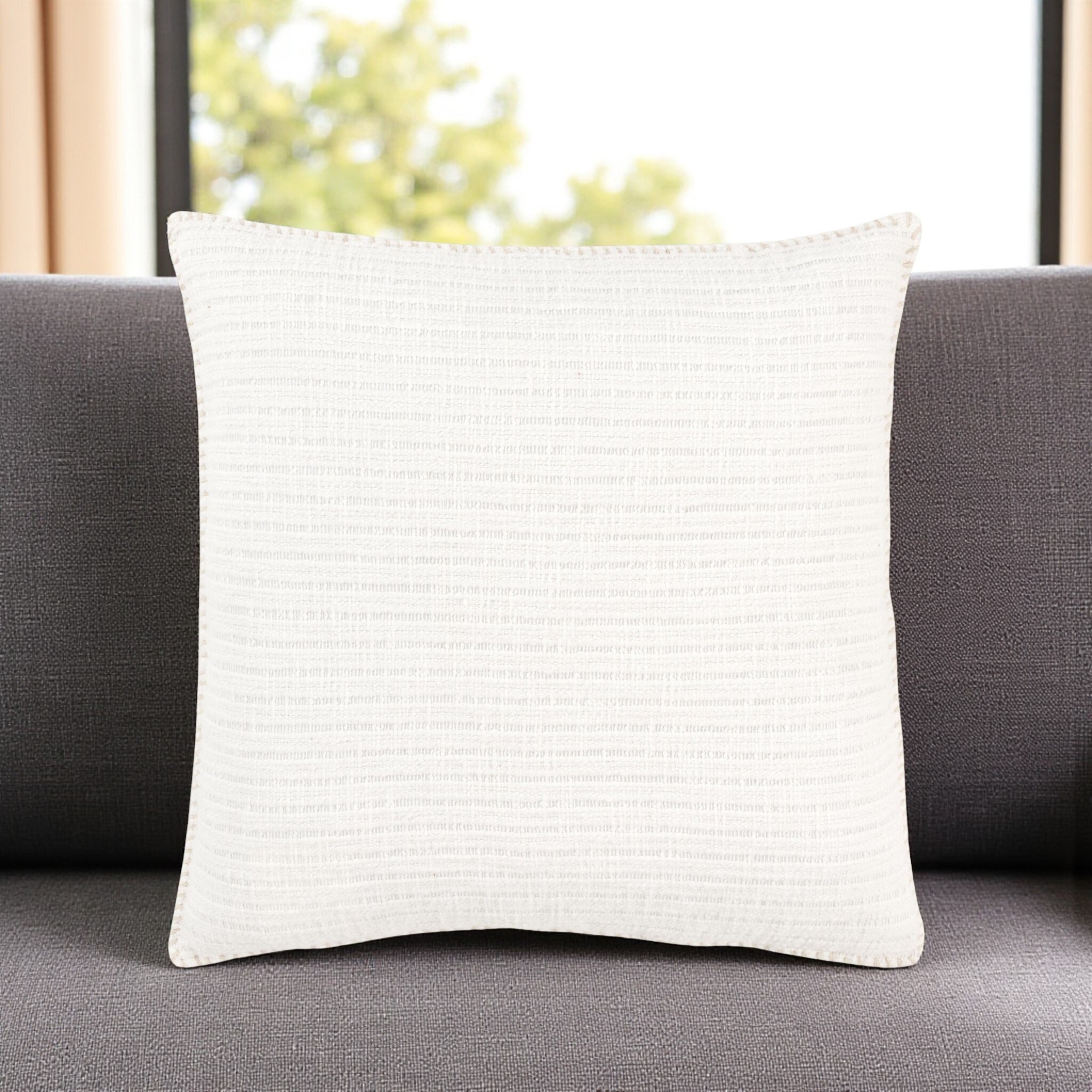 HomeRoots 22" White Striped Cotton Throw Pillow