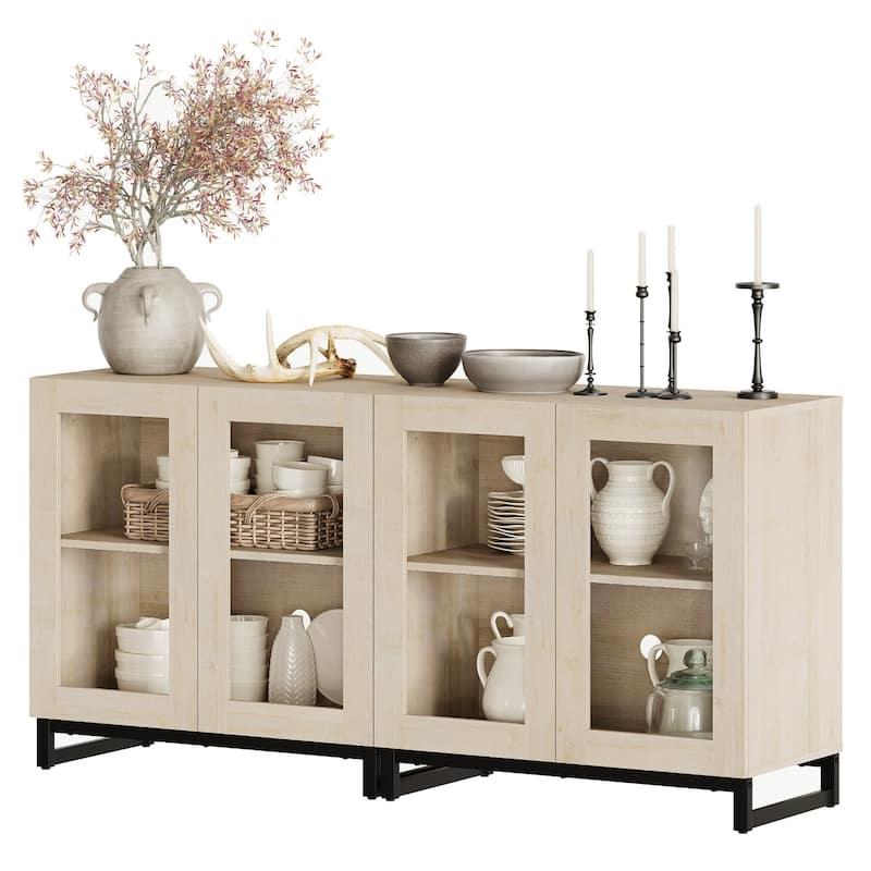 WAMPAT Multifunctional Sideboard Buffet Cabinets with Glass Doors, Modern Sideboard with Adjustable Shelf, Coffee Bar Cabinet