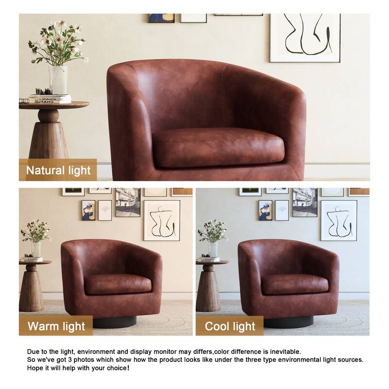Faux Leather Accent Barrel Chair with Swivel Base