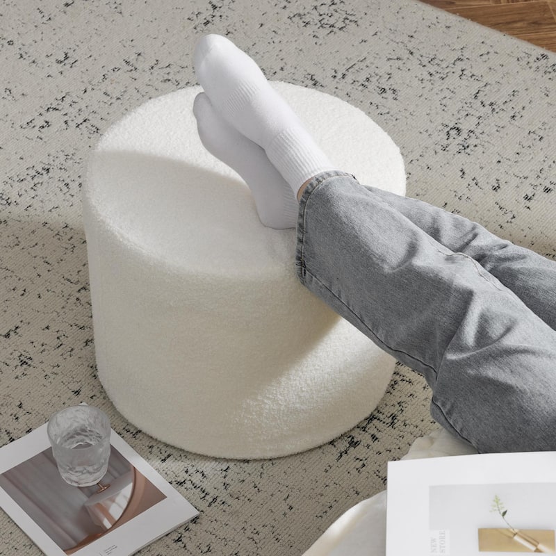 Bezseller Soft Boucle Pouf Ottoman, Comfortable Foot Rest, Full Foam Filling Footstool for Living Room, Bedroom