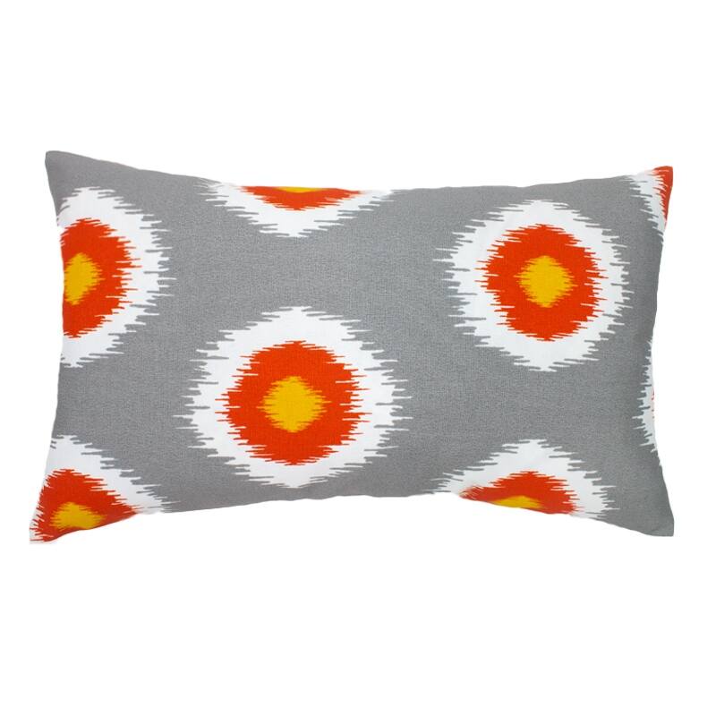 Jiti Outdoor Vibrant Mixed Patterned Waterproof Decorative Rectangle Lumbar Pillow 12 x 20 - Grey/Orange