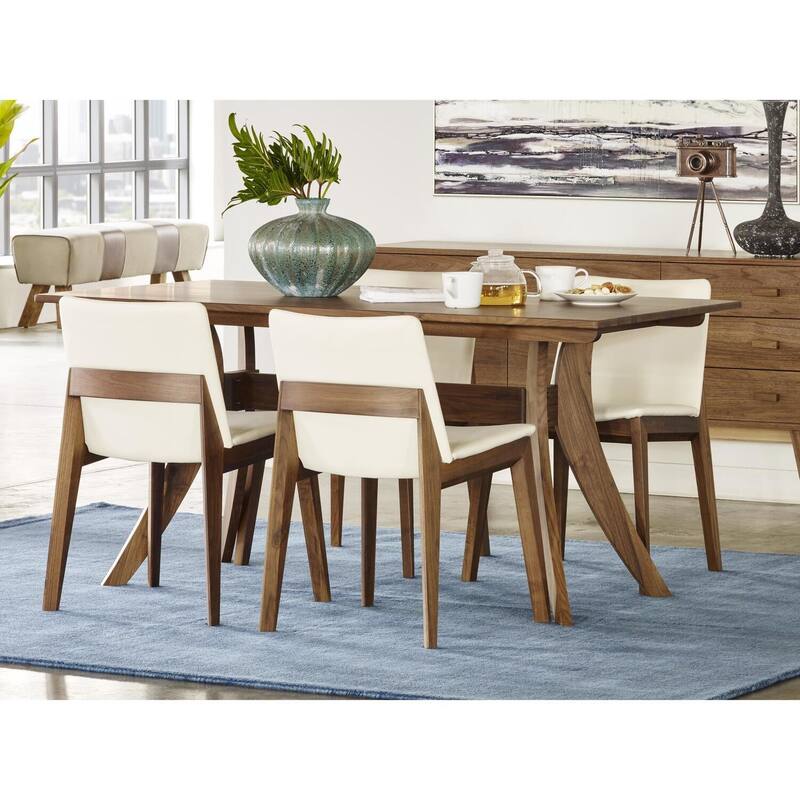 Rectangular Dining Table with Walnut Finish - Compact Wood Kitchen Table for Dining Room or Apartment - 63