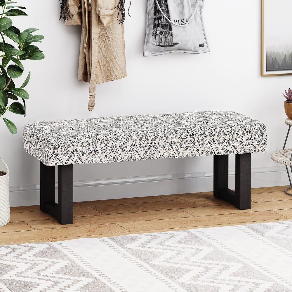 Boho Fabric Upholstered Bench with Wood Legs for End of Bed, Entryway