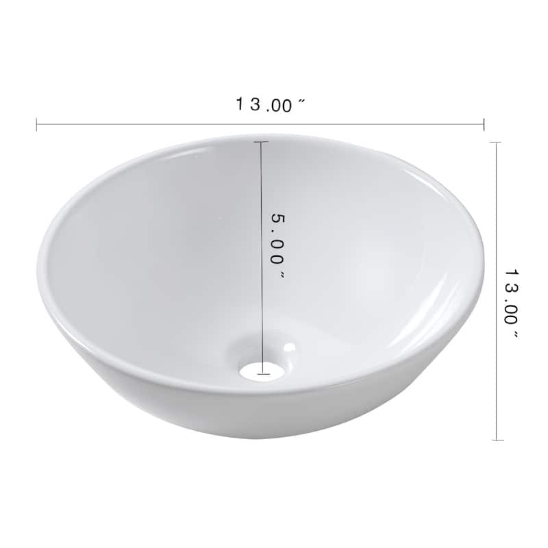 13 in. x 13 in. Round Bowl Modern Bathroom Above in White Porcelain Ceramic Vessel Vanity Sink Art Basin - 13"L x 13"W x 5"H