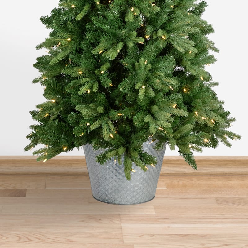 14" Silver Zinc Bucket Christmas Tree Collar