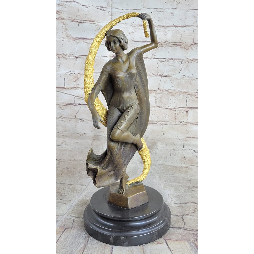 Woman With Thyrsus Art Deco Bronze Statue Sculpture By Guirande 14 Inches X 6 Inches