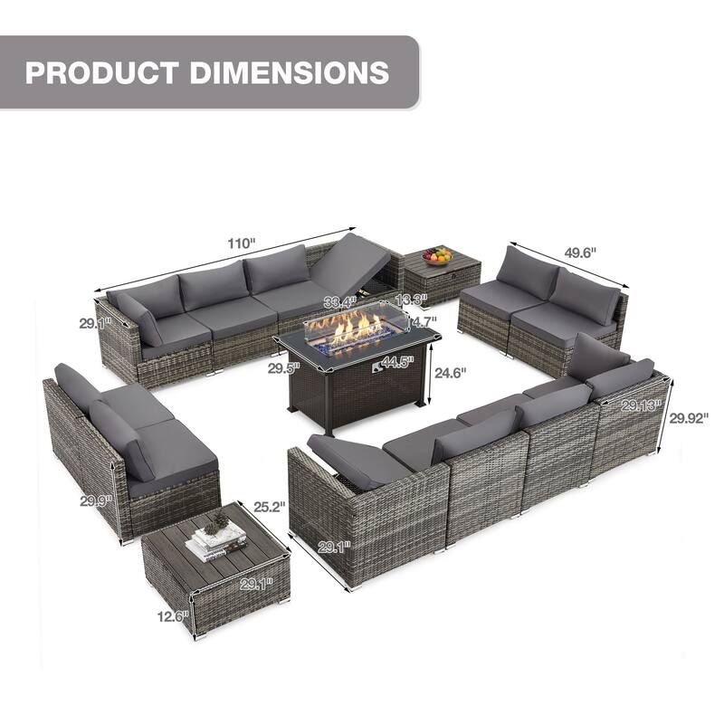 12-Person Patio Conversation Set with Fire Pit Table, All-Weather Wicker Outdoor Furniture
