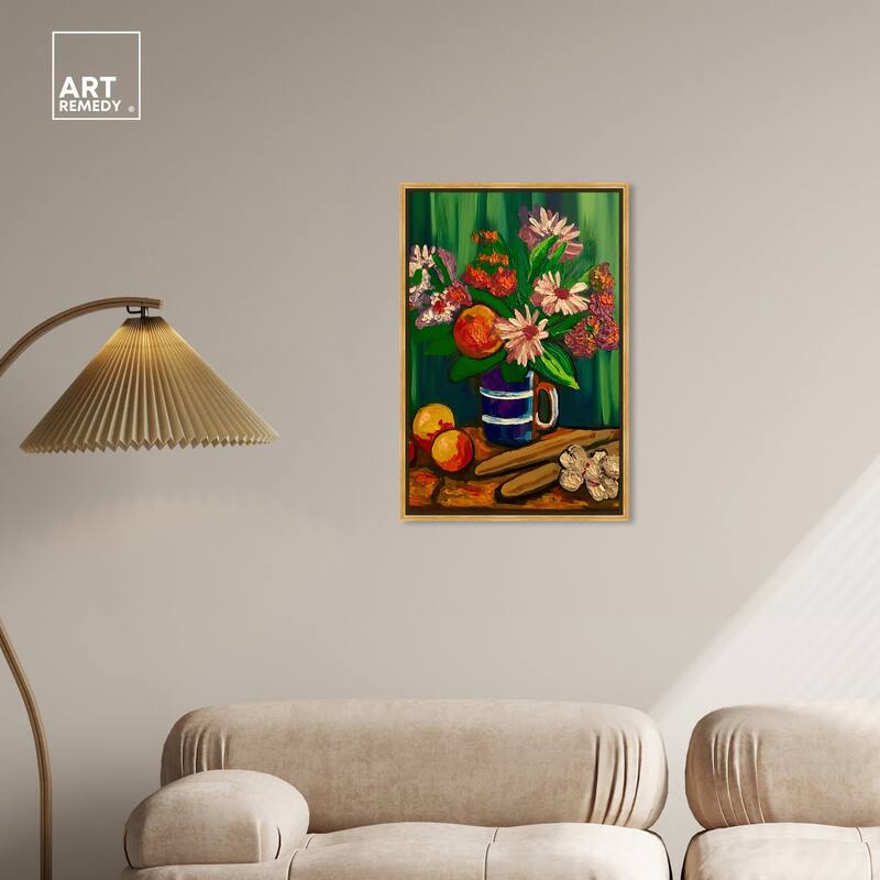 Art Remedy Floral Vase And Fruits Framed Flowers In Vase Paintings