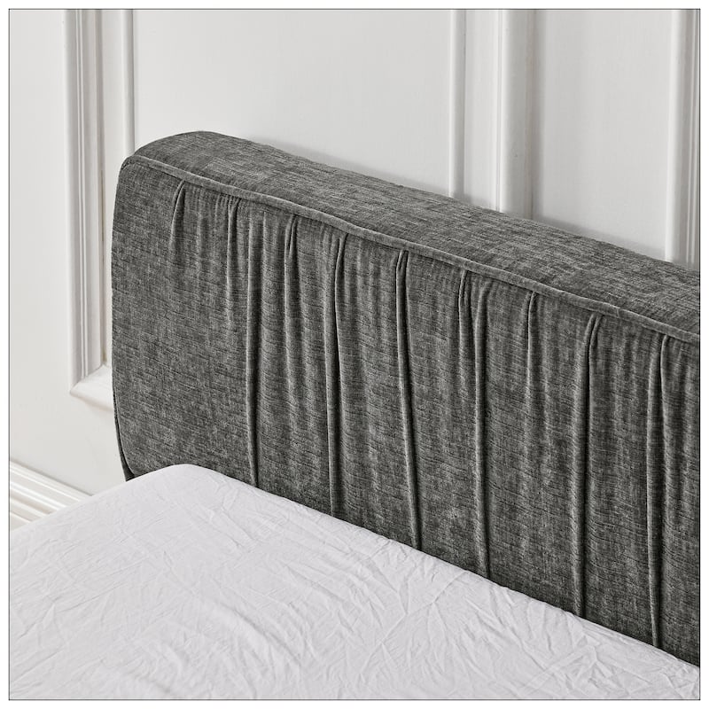 Queen Size Upholstered Bed Frame with Chenille fabric with pleated design