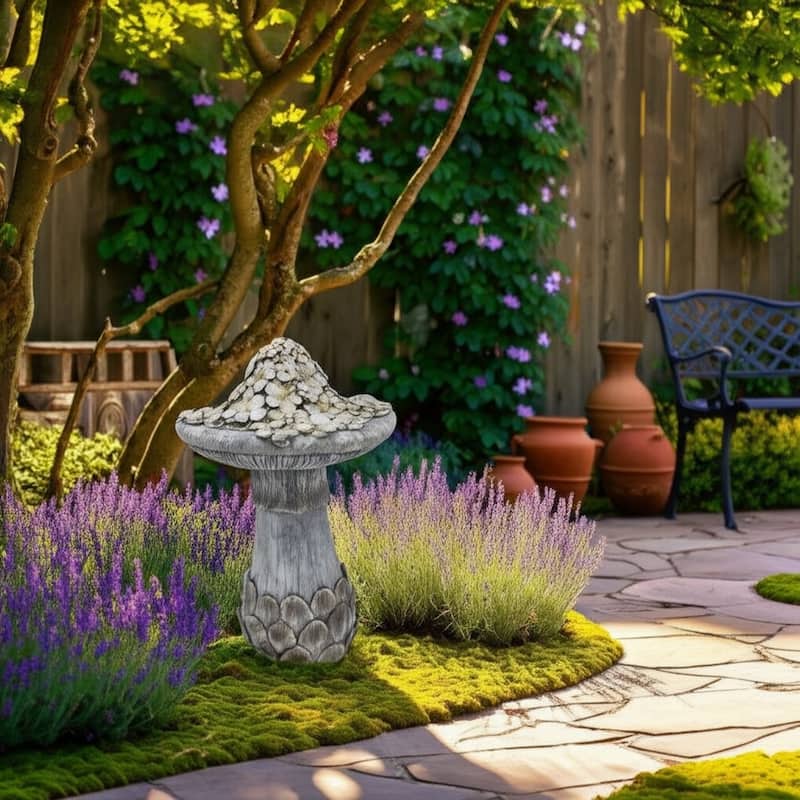 Magnesia Solar LED Mushroom Garden Statuary Artichoke Base - 16" Gray