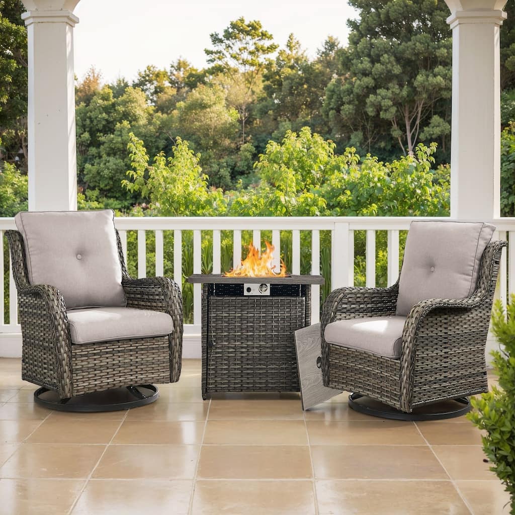 Pocassy Fire Pit Table with 2 Swivel Chairs Grey-Beige - Grey