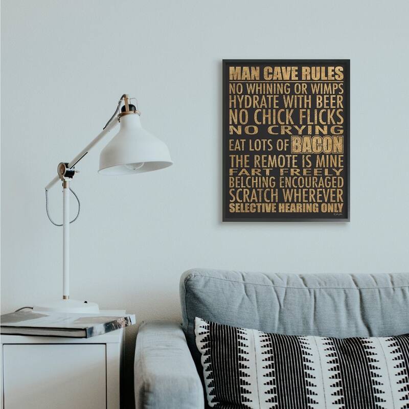 Stupell Man Cave Rules with Rustic Distressed Text Framed Wall Art - Tan