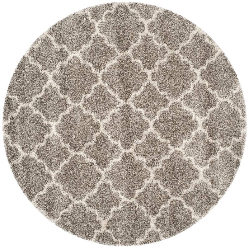 SAFAVIEH Hudson Shag Jeryl Glam Trellis 2-inch Area Rug - 8' Round - Grey/Ivory