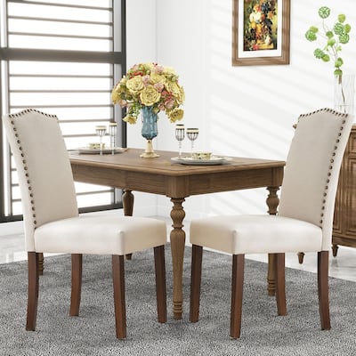 Dining Chairs Set of 2/4/6 , Modern Upholstered High-end Dining Room Chair with Nailhead Back Solid Wood Legs, Fabric Side Chair