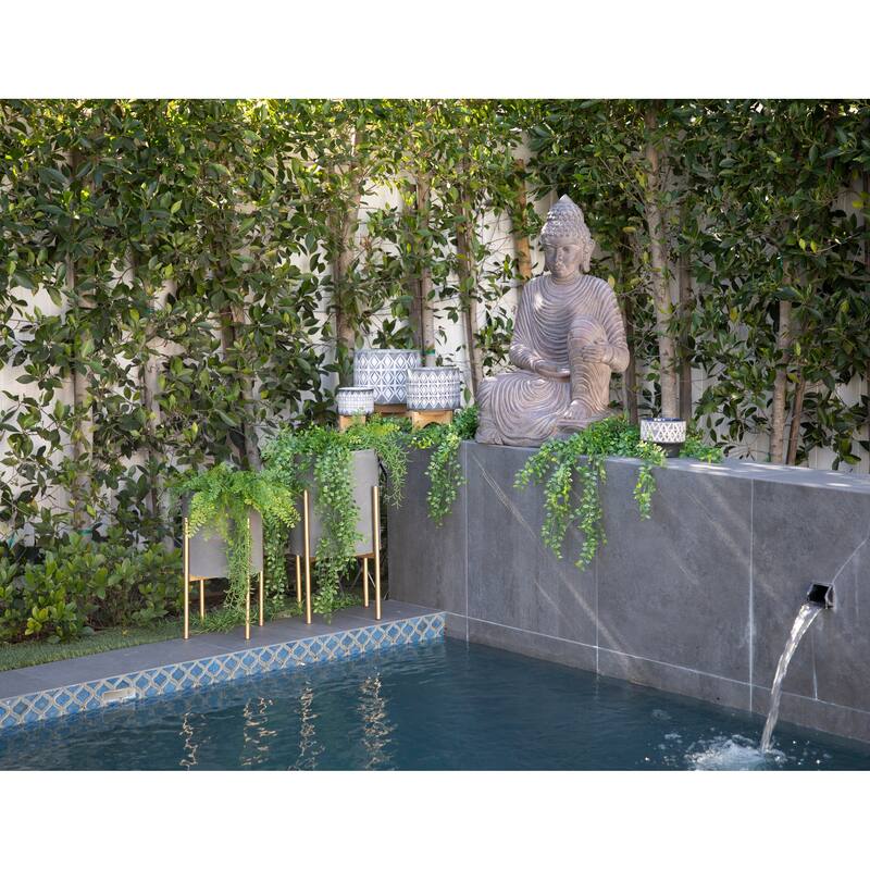 Modern Metal Round Planters on Stand - Set of 2