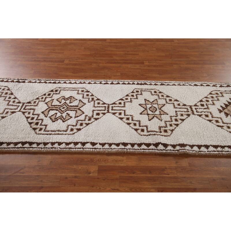 Natural Dye Tribal Anatolian Runner Rug Hand-knotted Wool Carpet - 3'3"x 11'11"