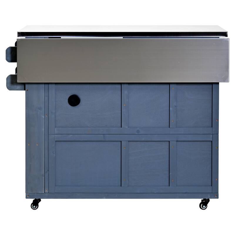 Extendable 41.9" Outdoor Kitchen Island with Stainless Steel Top and Side Spice Rack, Kitchen Cart with Drawers, Storage Cabinet