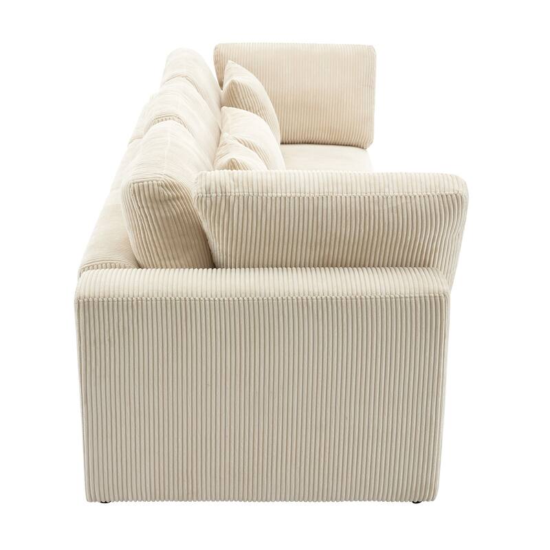 105'' Corduroy Fabric Sofa with 5 Pillows, 3 Seater Sectional Sofa for Livingroom Sofa Chaise with Removable Back Cushions