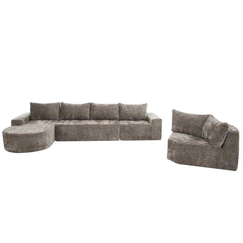 Christopher Knight Home - Cami 140.5" Chenille Upholstered U-shaped Modular Compressed Sectional Sofa with Pillows