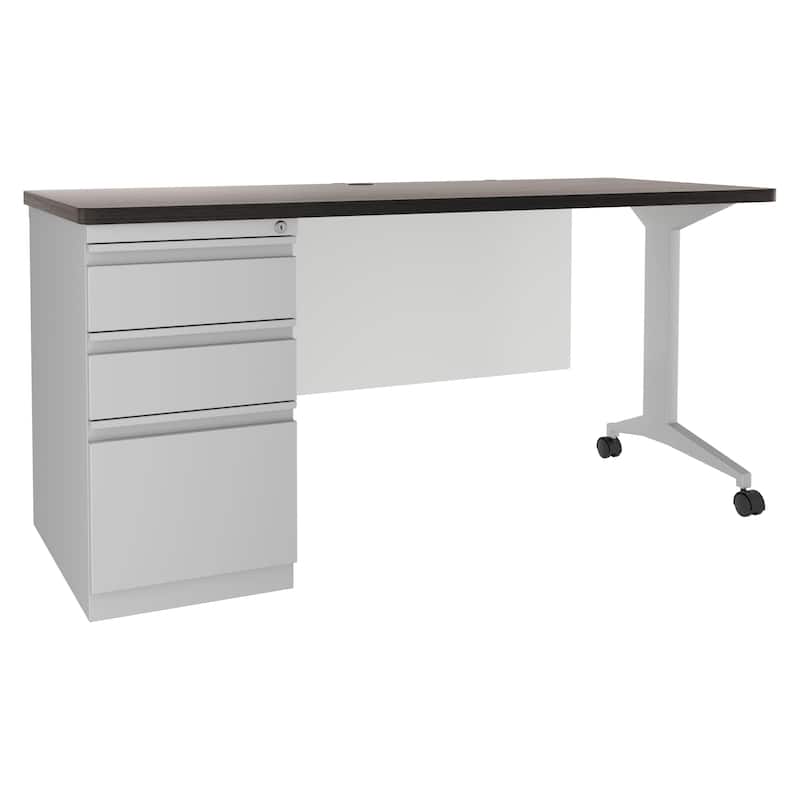 Modern Teacher's Desk, Arctic Silver/Weathered Charcoal