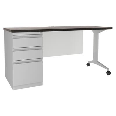 Modern Teacher's Desk, Arctic Silver/Weathered Charcoal