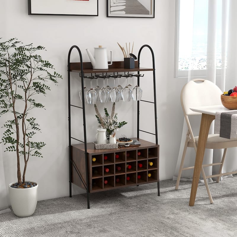 Costway Industrial Rack Freestanding Bottle Holder with Stemware - See Details