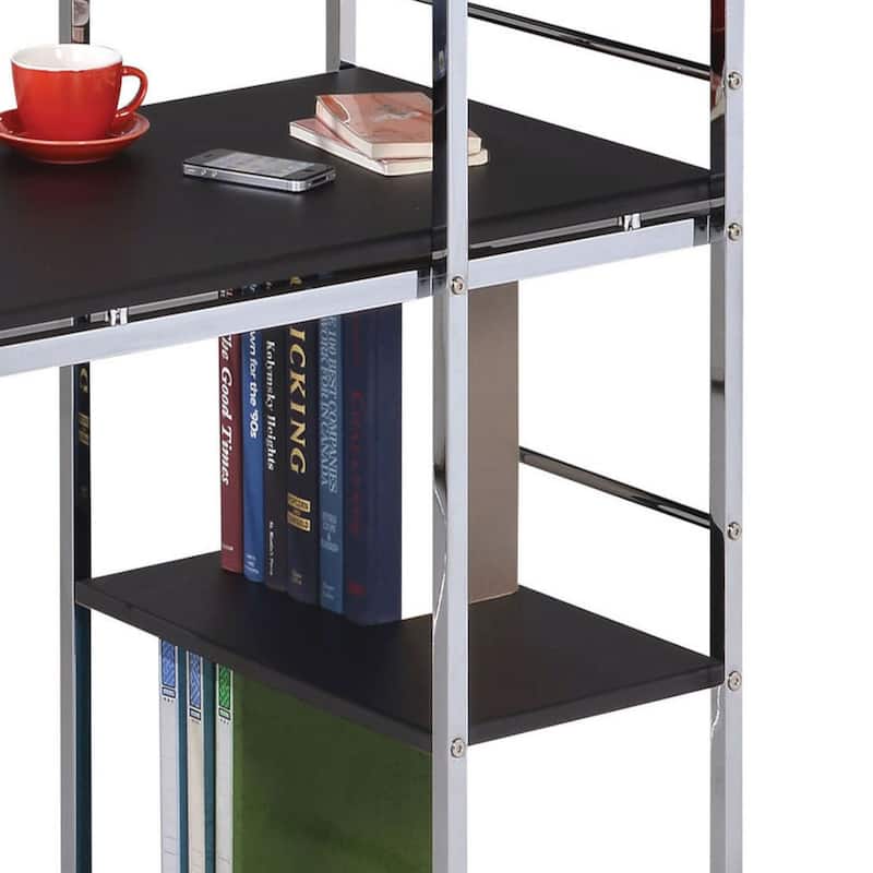 Industrial Style Writing Desk with Chromed Metal Frame and Wood Veneer Shelves