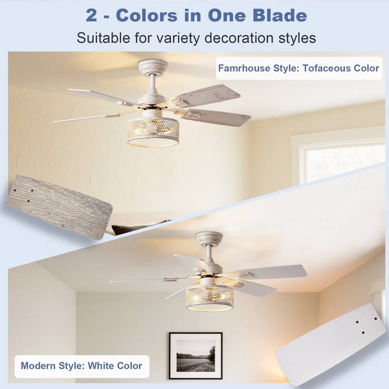 42-52Inch Caged Ceiling Fans with Lights: Dual Finish 5 Blades - Rustic with Remote Control (E26 Bulb Included)