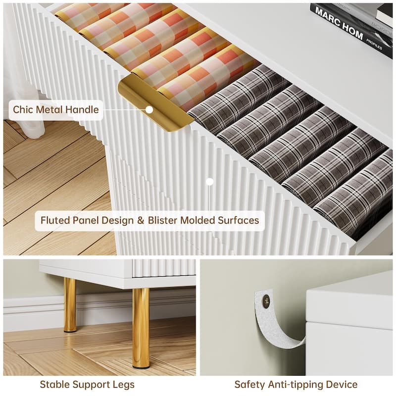 3 Drawer Dresser, Wood Chest of Drawers Organizer Storage with Gold Handle, Small Storage Cabinet