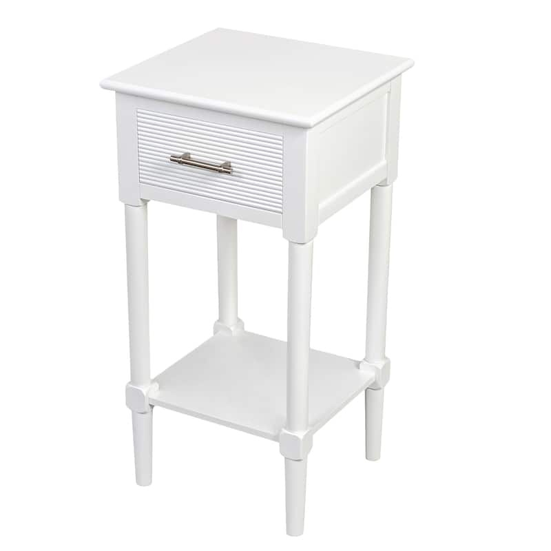Azalea Park Ribbed Drawer Wood Accent Table with Shelf - 14 W x 13.40 D x 28 H - Cream