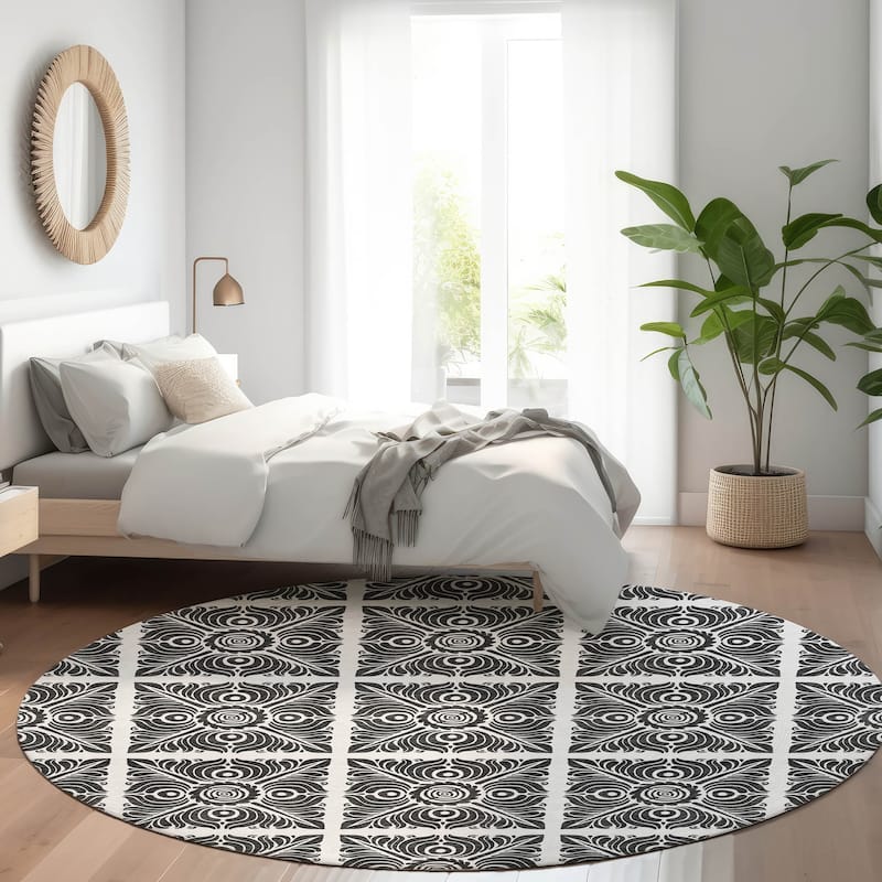 Premium Washable Super Soft Traditional Mosaic Mayfield Rug - Ivory - 8' x 8'
